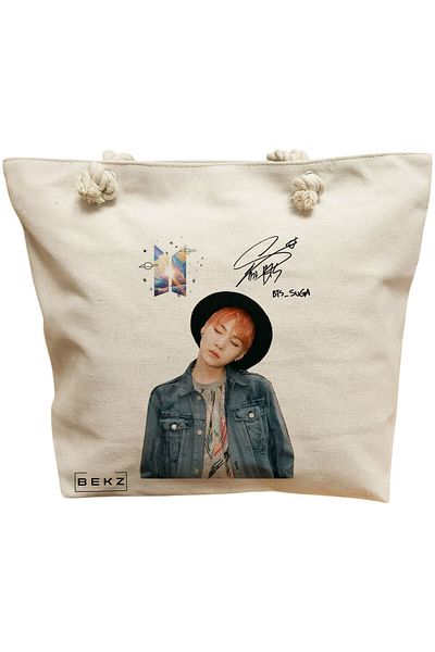 BEKZ Sacosa Textila Cu Fermoar, Geanta Tote, Model Stylish Coffee 2 38 X 34.5 Cm, Alb, ®