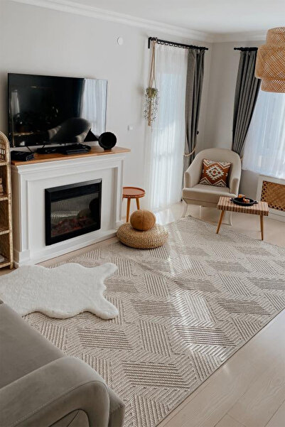 Apex Havana 8592 Bej Iskandinav Desen Dekoratif Modern Bukle Halı