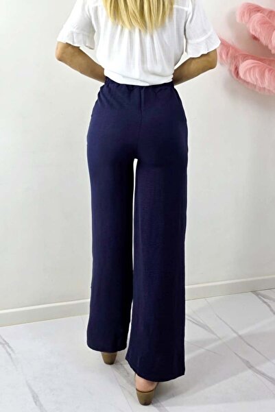 FashionForYou Women's long pants, MERON, with cotton and elastic band, Navy blue, -