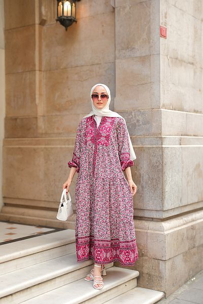 LOCCO Rochie de damă cu motiv palat fucsia