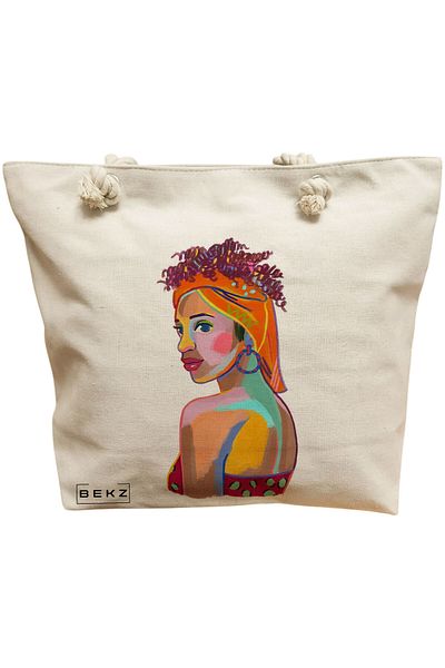 BEKZ Beach bag, Vibrant Portrait 3 model, 40x51 cm, Cream, BEKZ®