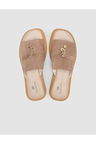 Cabani Papuci de damă maro din piele naturală 100%.