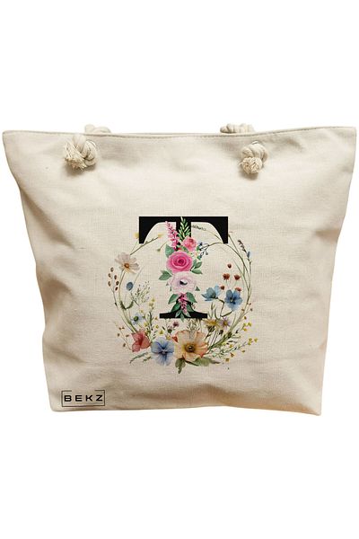 BEKZ Sacosa Textila Cu Fermoar, Geanta Tote, Model Purrfectly Brewed 38 X 34.5 Cm, Alb, ®