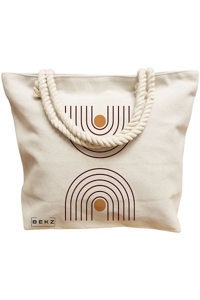 BEKZ Sacosa Textila Cu Fermoar, Geanta Tote, Model Fancy Feline 38 X 34.5 Cm, Alb, ®
