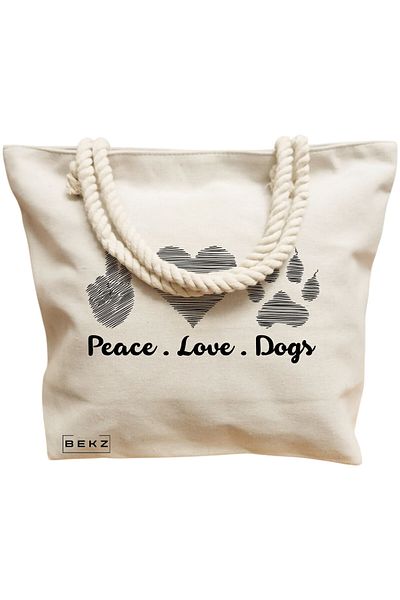 BEKZ Sacosa Textila Cu Fermoar, Geanta Tote, Model Books And Flowers 4 38 X 34.5 Cm, Alb, ®