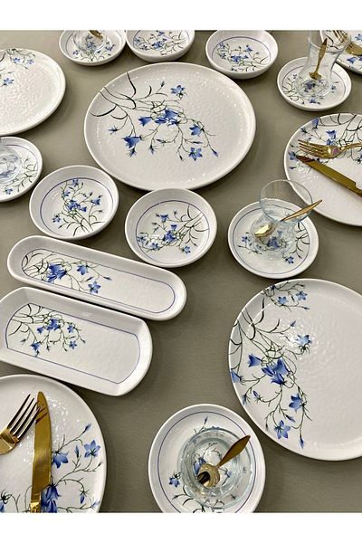 Borser Çiğdem Blue Model 8-Person 25 Piece Breakfast Set Breakfast Set [Blue 8]