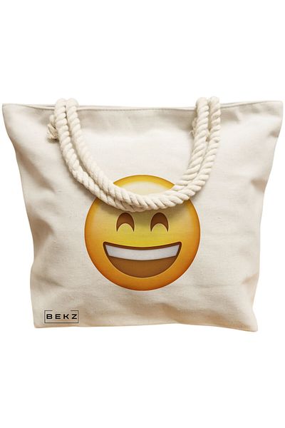 BEKZ Beach bag, Happy Emoji model, 40x51 cm, Cream, BEKZ®