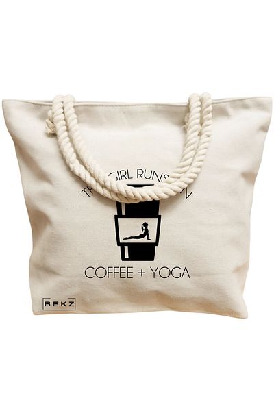 BEKZ Yoga Beach Bag This Girl runs on coffee and yoga 2, 40x51 cm, Cream, BEKZ®