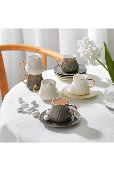 Altabi Glossy 6-Person Coffee Cup Set Porcelain Combination Set Double Color
