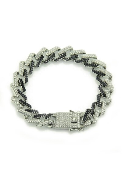 xUPING - Cuban Chain bracelet, double color, 18K gold plated, zirconia stones. black