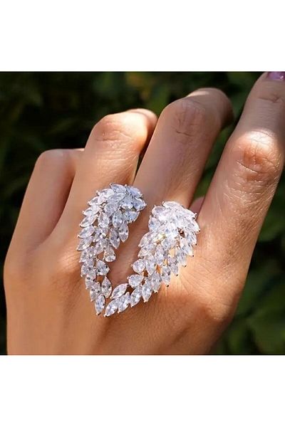 Dgt Luxury Zircon Detailed, Winged, Cuff Ring