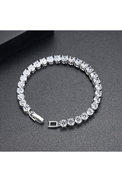 xUPING - Brățară model Tennis, pietre de zirconiu alb, 5mm, placată cu argint, 20 cm