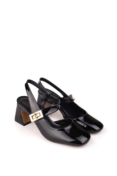 Papuçsepeti Shoe Basket 3002 Women's 6 cm Heeled Patent Leather Shoes