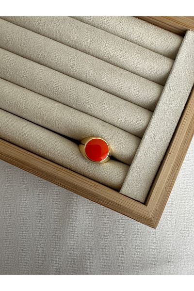 ringbox Gold Orange Enamel Pinky Ring