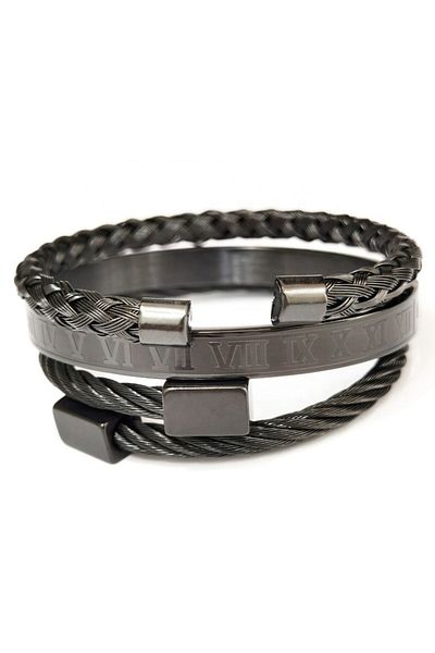 xUPING Set de 3 brățări din oțel inoxidabil placate cu aur de 18k, cifre romane de lux, negre