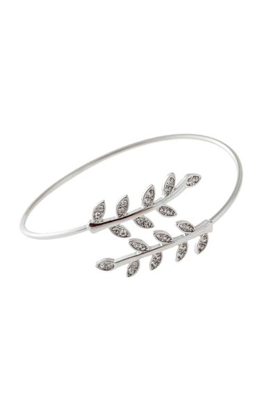 Tessero - Brățară tip brățară tip braț, model cu frunze, placată cu aur de 18K, pietre de zirconiu, mărime reglabilă,