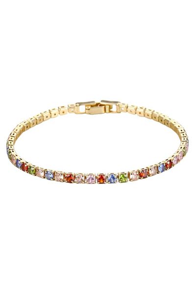 Tessero Bratara de mana model Tennis cu pietre zirconiu multicolore, 4mm, placata cu aur 18K, unisex, auriu