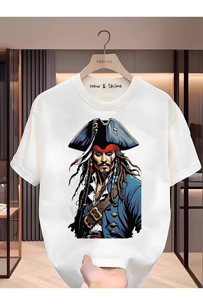 New Shine 1 T-Shirt Is a Gift for Purchases of 6 or More in the Cart - Jack Sparrow Printed Oversize T-Shirt