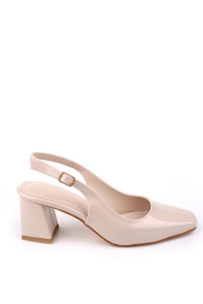 Papuçsepeti Shoe Basket 5510-1 Women's 6 cm Square Heeled Comfortable Patent Leather Shoes