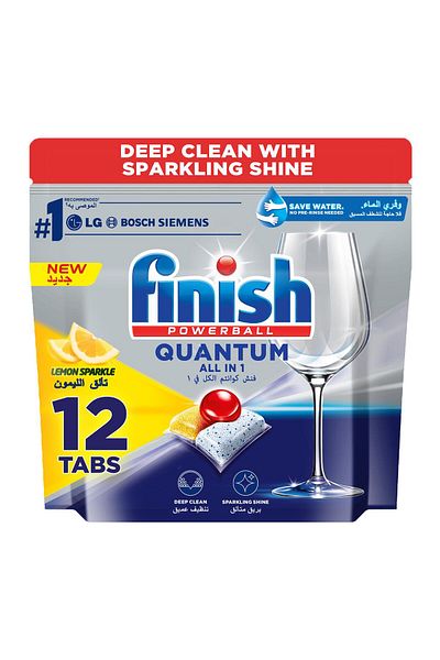 Finish Powerball Quantum Dishwasher Detergent Lemon Sparkle Scent 12 pcs