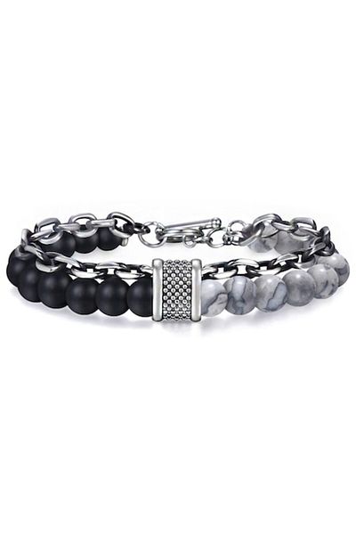 xUPING Double men's bracelet made of semi-precious stone and stainless steel, white agate