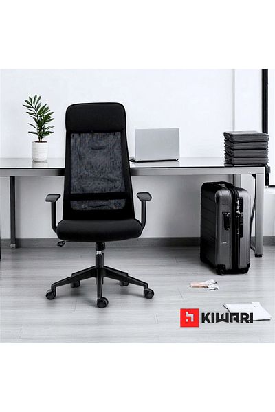 Kiwari ® Nur Office Chair, Metal Frame, Lumbar Support, Fixed Arms, Gas Lift, Fabric & Mesh, Black