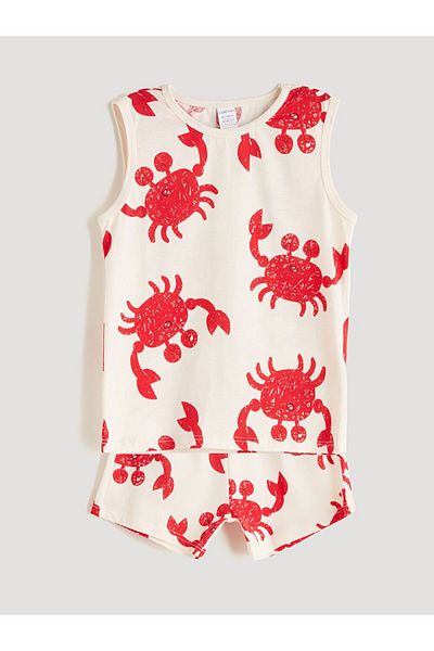 LC Waikiki Lcw Baby Crab Printed Baby Boy T-Shirt and Shorts 2-Pack