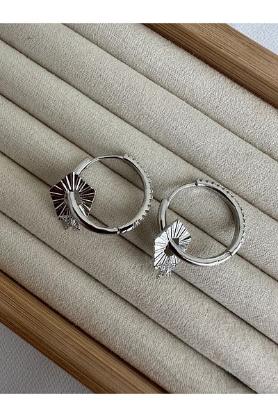 ringbox Silver Colored Star Detail Stone Hoop Earrings