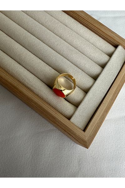 ringbox Gold Orange Enamel Pinky Ring