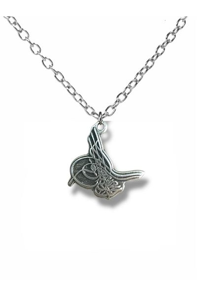 Herşey Nota Ottoman Tughra Figured Necklace – Silver Color Unisex Zamak Metal Jewelry – 60 cm Chain