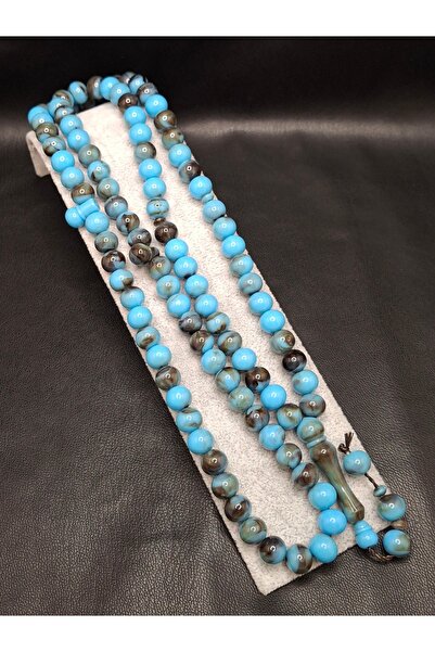 Han Ticarethane اللون الأزرق والبني 99 حبات من مسبحة العنبر البودرة