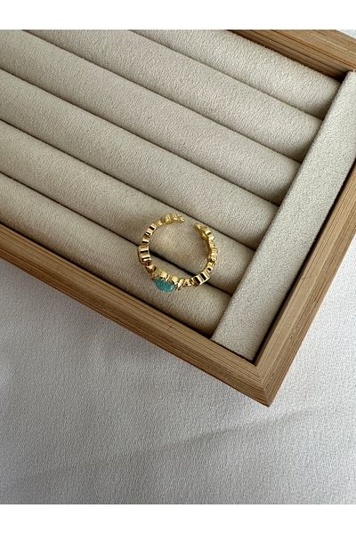 ringbox Blue Opal Stone Heart Ring