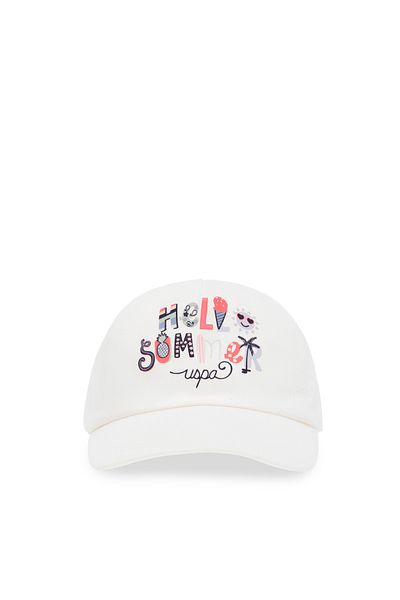 U.S. Polo Assn. Girl's Cream Colored Slogan Printed Printed Hat 50312276-Vr071