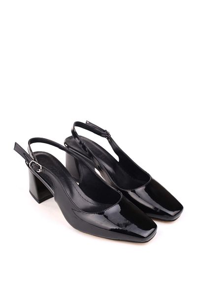 Papuçsepeti Shoe Basket 5510-1 Women's 6 cm Square Heeled Comfortable Patent Leather Shoes