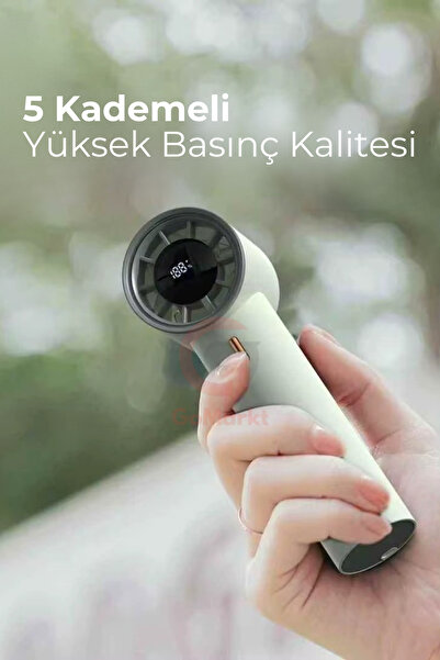 GoMarkt 5 Kademeli El Fanı Mini El Pervanesi Led Ekranlı Turbo Serinletici Pilaj El Fanı