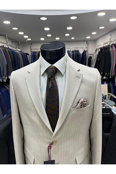 MASSARO Linen Men's Suit (100% Slim Light Linen) with Drawband Pants