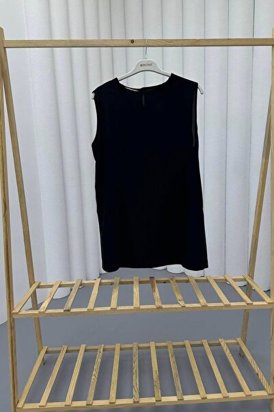 Modaensarbutik Sıfır Kol Saten İçlik-SİYAH