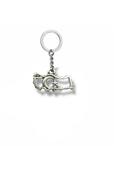 Herşey Nota Türkiye Map and Moon Star Figured Metal Keychain – Silver Color Unisex Accessory
