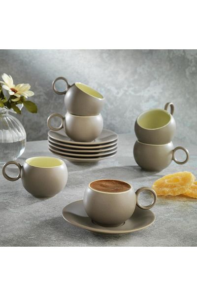 Altabi Aurora 6-Person Coffee Cup Set Porcelain Double Color Style Seekers Coffee/Beige