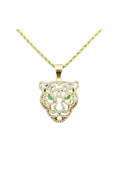 xUPING - Rope Chain with Jaguar Pendant, Zircon Stones, Stainless Steel, 18K Gold Plated