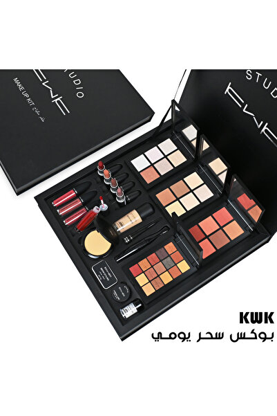 KWK بوكس مكياج الأنيق متكامل - كريم أساس، بودرة مضغوطة، ظلال عيون، أحمر خدود،...