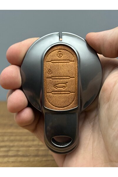 Luxe Aksesuarr Mini Cooper Noua Carcasa Metalica pentru Chei de Protectie cu 3 Butoane din Piele Maro