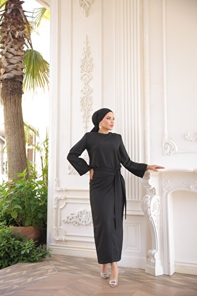 Marselline Black Side Tie Linen Suit