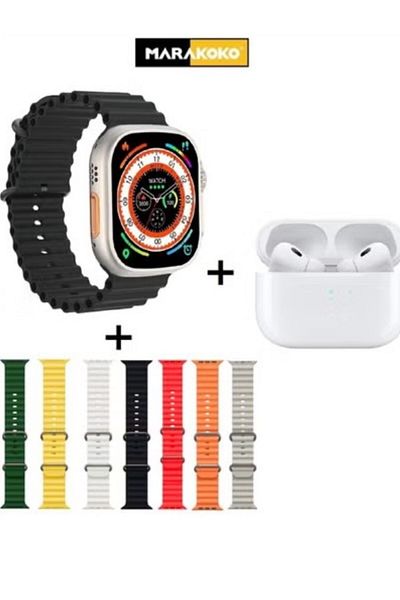 MARAKOKO Smart Package: 2.2-inch Ultra Watch with Calls and Wireless Charging, 7 Bands, and AirPods Pro