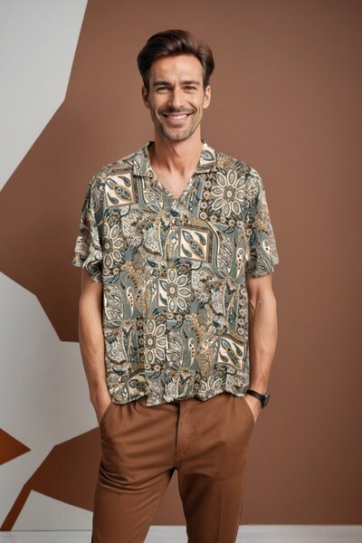 CANMODA Cămașă Bohemian Mozaic Relax Cut - Petrol - TH338