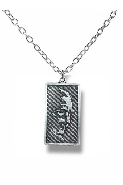 Herşey Nota Ataturk Silhouette Imprint Necklace – Silver Color Unisex Metal Jewelry - 60 cm Chain