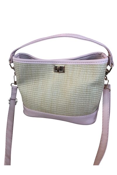 Eylül Pink Straw Women's Adjustable Strap Handbag and Shoulder Bag