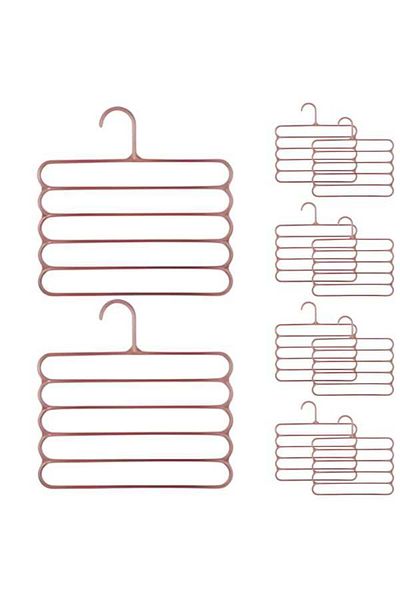 Evelise Set of 10 Plastic Hangers, 5 Positions, For Trousers, Skirts or Ties, 31 x 31 cm, Brown