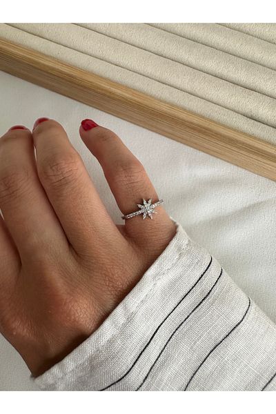 ringbox Silver Colored Star Zircon Stone Pinky Ring