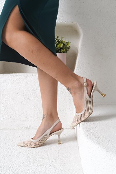 Öncerler Ayakkabı Skin Skin Women's Mesh Model Galvanized Heeled Shoes